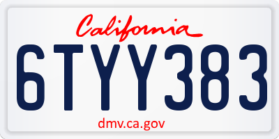 CA license plate 6TYY383