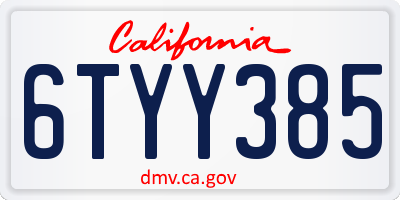 CA license plate 6TYY385