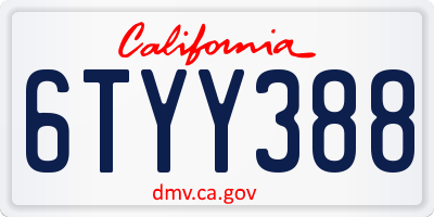 CA license plate 6TYY388