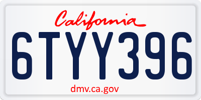 CA license plate 6TYY396