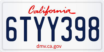 CA license plate 6TYY398