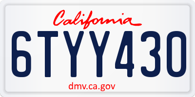CA license plate 6TYY430