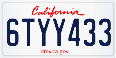 CA license plate 6TYY433