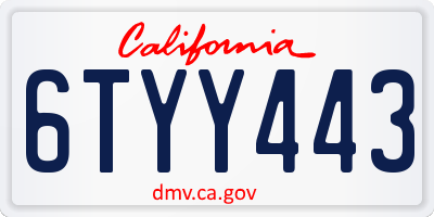 CA license plate 6TYY443