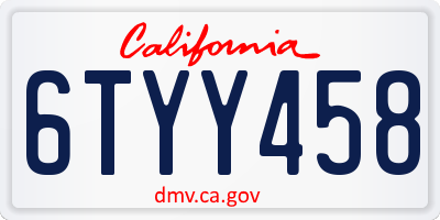 CA license plate 6TYY458