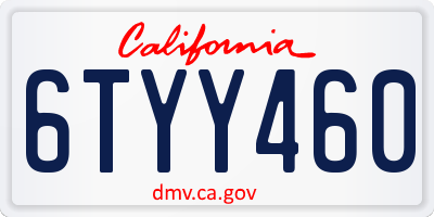 CA license plate 6TYY460
