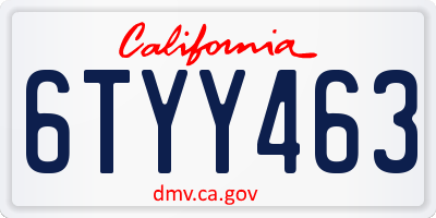 CA license plate 6TYY463