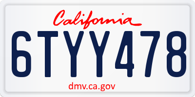 CA license plate 6TYY478