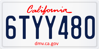 CA license plate 6TYY480