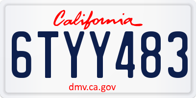 CA license plate 6TYY483