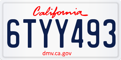 CA license plate 6TYY493