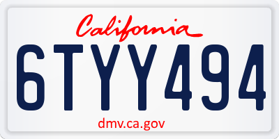 CA license plate 6TYY494