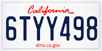 CA license plate 6TYY498