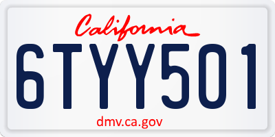 CA license plate 6TYY501