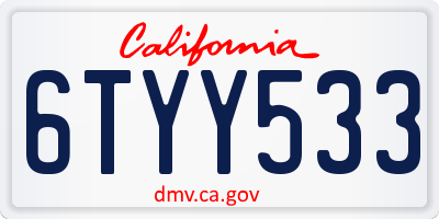 CA license plate 6TYY533