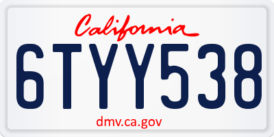 CA license plate 6TYY538