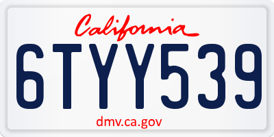 CA license plate 6TYY539