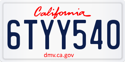 CA license plate 6TYY540