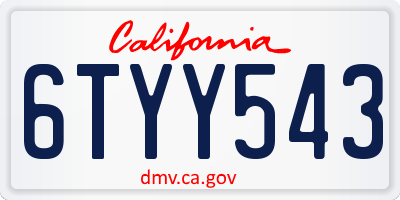 CA license plate 6TYY543