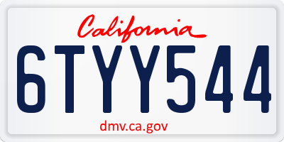 CA license plate 6TYY544