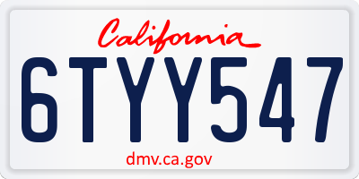 CA license plate 6TYY547