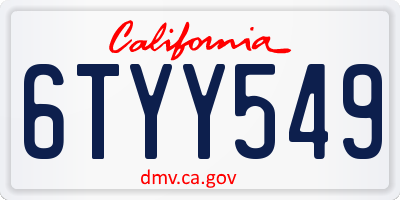 CA license plate 6TYY549