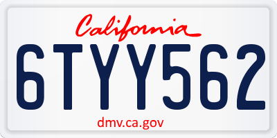 CA license plate 6TYY562
