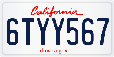 CA license plate 6TYY567