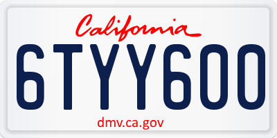 CA license plate 6TYY600