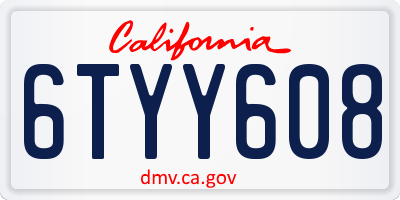 CA license plate 6TYY608
