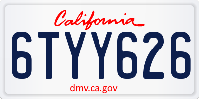 CA license plate 6TYY626