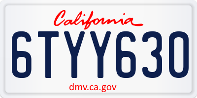 CA license plate 6TYY630