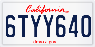 CA license plate 6TYY640