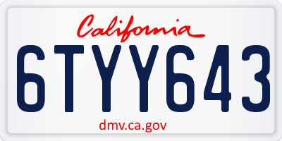 CA license plate 6TYY643
