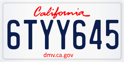 CA license plate 6TYY645