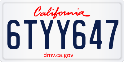 CA license plate 6TYY647
