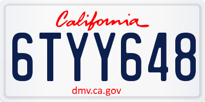 CA license plate 6TYY648