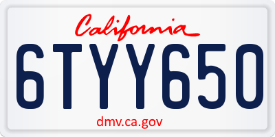 CA license plate 6TYY650