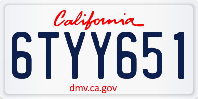 CA license plate 6TYY651