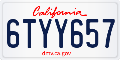 CA license plate 6TYY657