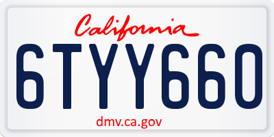 CA license plate 6TYY660
