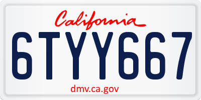 CA license plate 6TYY667