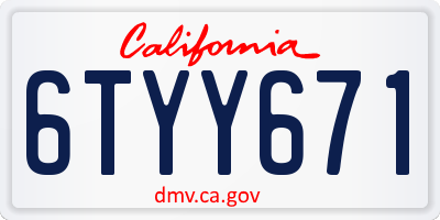 CA license plate 6TYY671