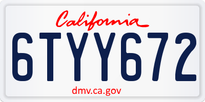 CA license plate 6TYY672