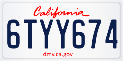 CA license plate 6TYY674