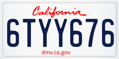 CA license plate 6TYY676