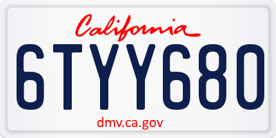 CA license plate 6TYY680