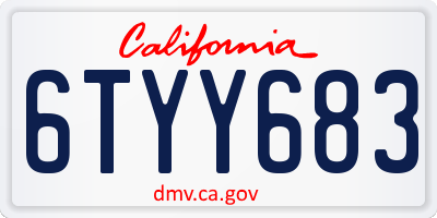 CA license plate 6TYY683
