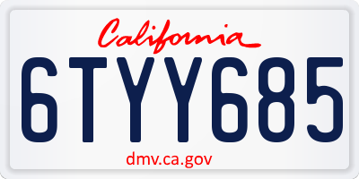 CA license plate 6TYY685