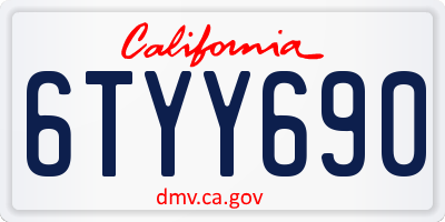 CA license plate 6TYY690
